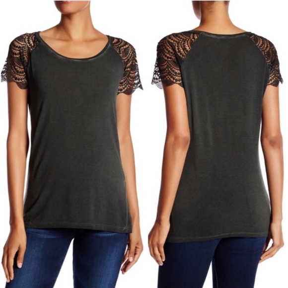Dantelle Tops - Dantelle Oil Drop Lace Sleeve Tee (S)